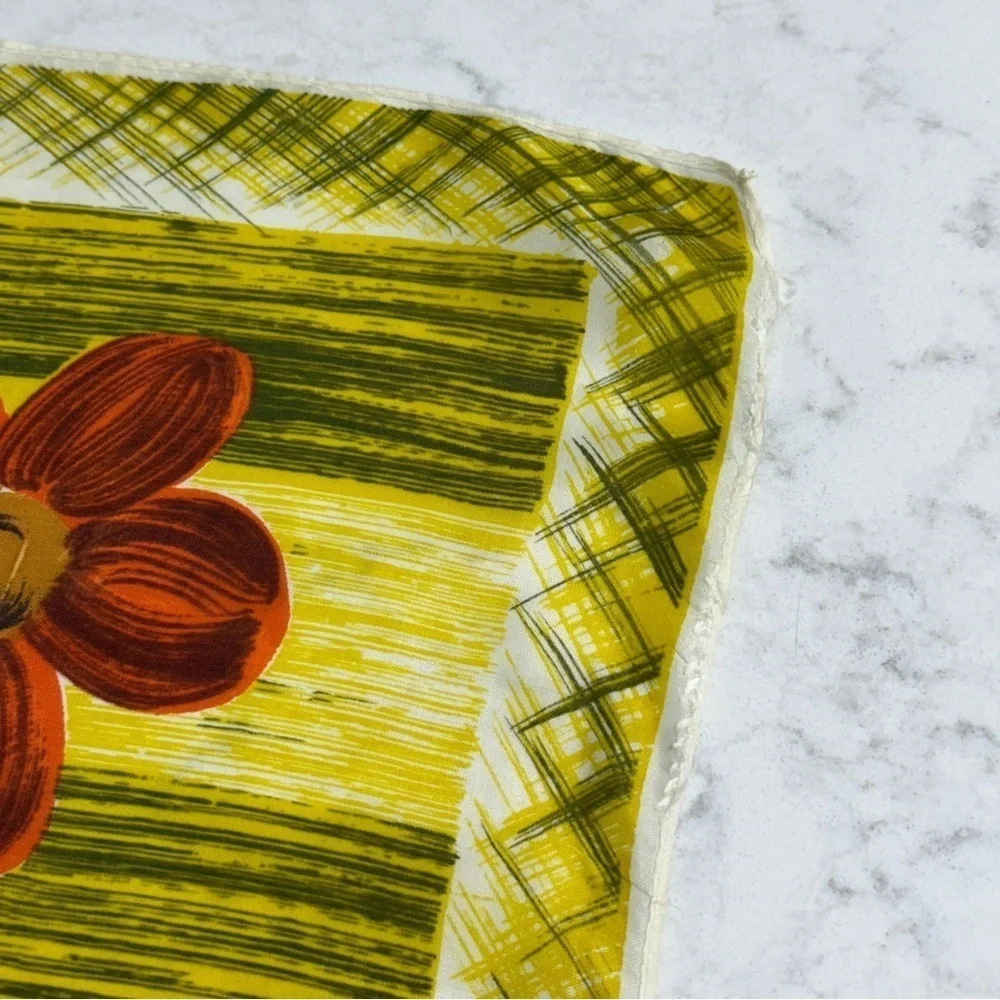 Vintage Floral Geometric Pattern Square Scarf Yellow MCM
